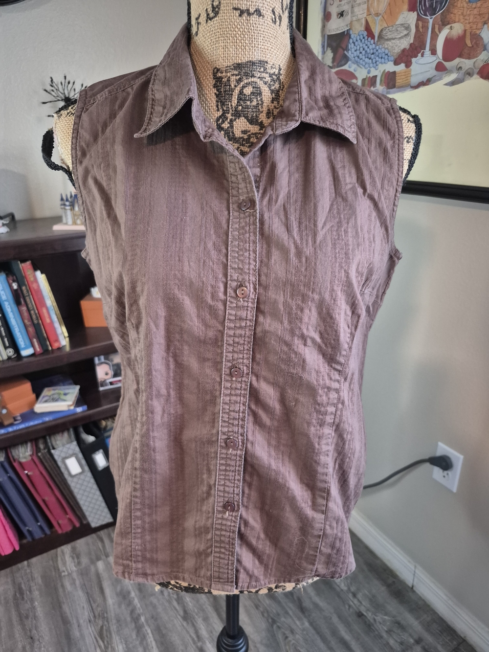 St. John's Bay Sleeveless Button-Down Shirt in Taupe